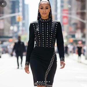 INC International Concepts Black Studded Long Sleeve Dress.LARGE